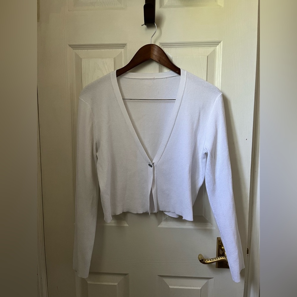 3/$10 White Ribbed Long Sleeve Cardigan